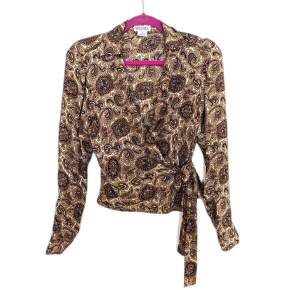 Michael Kors 100% Silk Paisley Wrap Top Size 6 Vintage - Picture 1 of 8